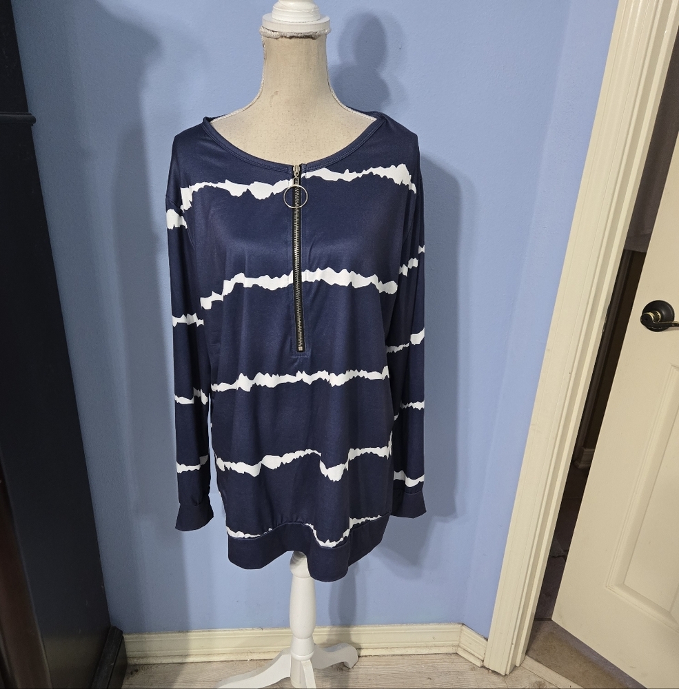 Navy White Stripe Tunic Top 1XL